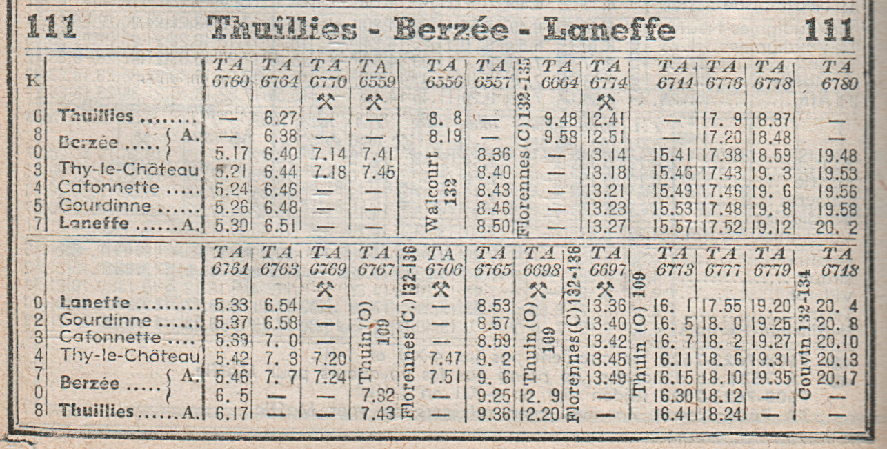 Horaires de la ligne 111 en 1948